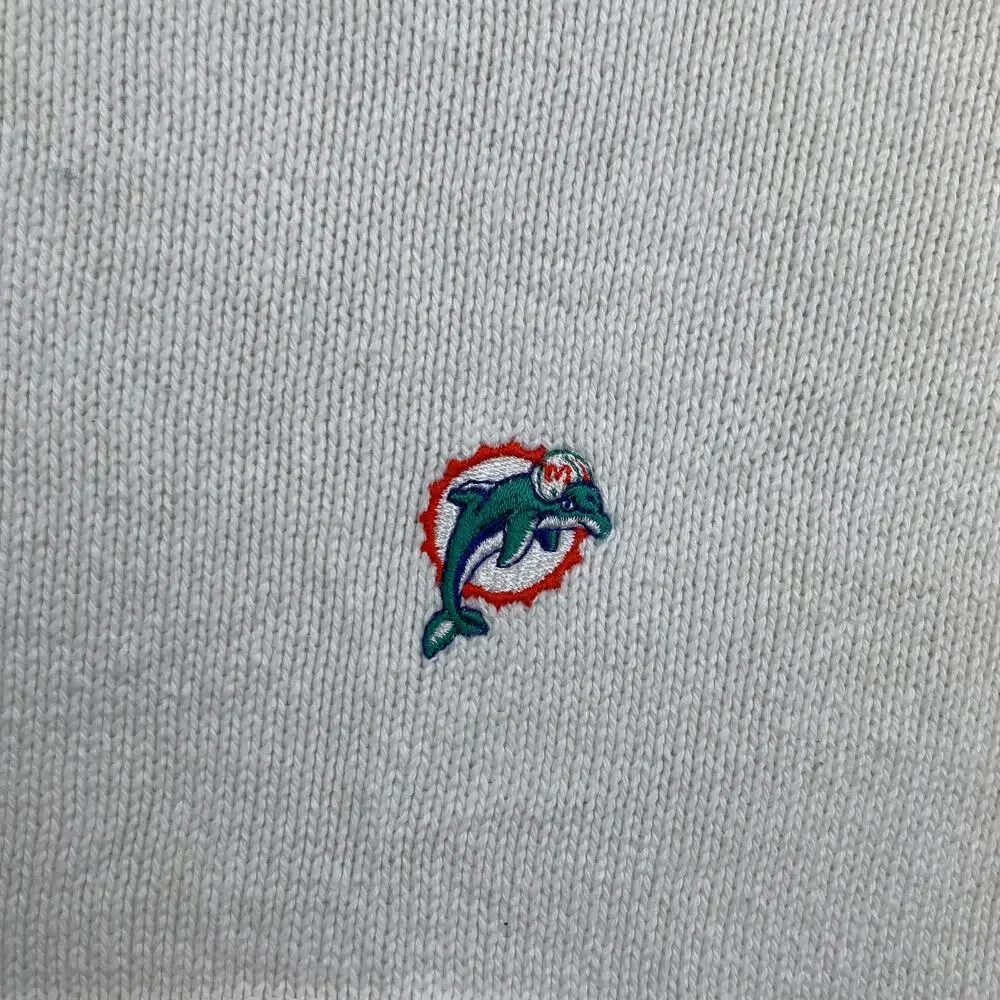 Vintage 90s Miami Dolphins Embroidered Mock Neck Knit White Sweater Sz XL